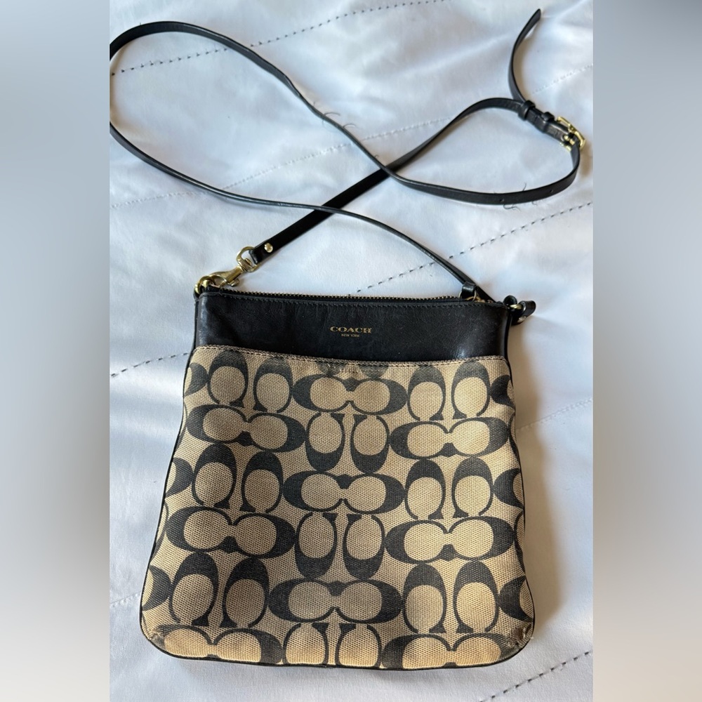 Coach Black and Tan Signature Crossbody Bag
